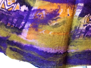 Wool and Silk Felted Vintage Sari Scarf (Purple, Green, Gold, Cream) — The Red Sari