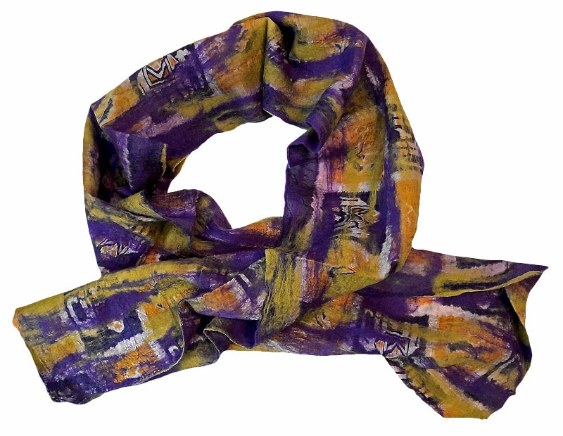 Wool and Silk Felted Vintage Sari Scarf (Purple, Green, Gold, Cream) — The Red Sari
