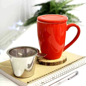 GROSCHE Kassel Red Ceramic Tea Infuser Mug with Stainless Steel Infuser - 11 Fluid Ounces
