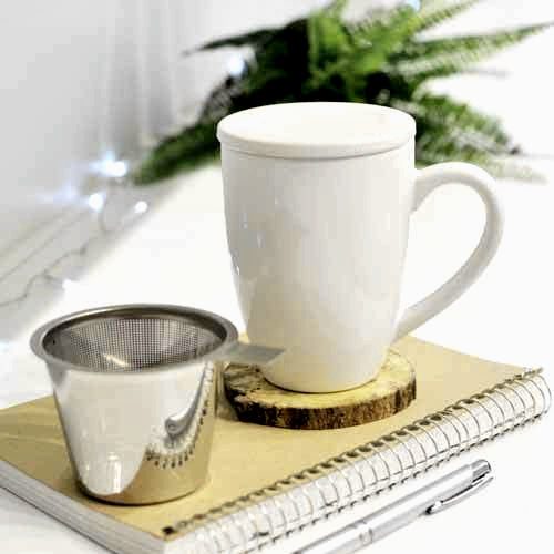 GROSCHE Kassel White Ceramic Tea Infuser Mug with Stainless Steel Infu -  Pretty Things & Cool Stuff